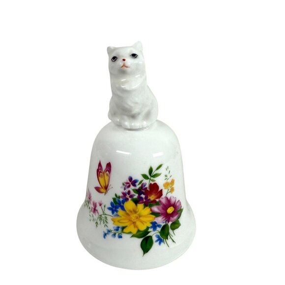 Vintage Cat Bell Kitten Flowers Butterfly Grandmacore Cottagecore 5" - Picture 1 of 8